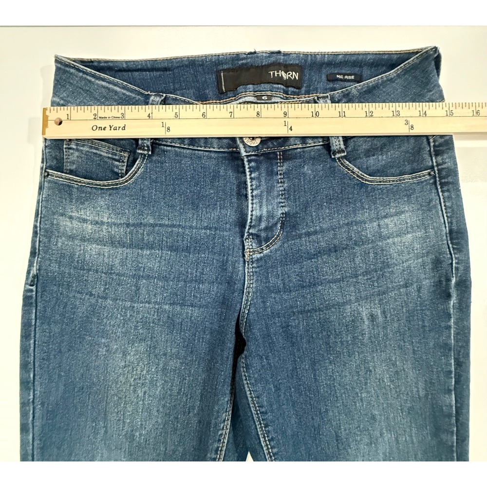 THORN Women's Mid Rise Embroidered Pocket Jeans Size 6 Blue Denim Stretch W389 - Picture 7 of 9